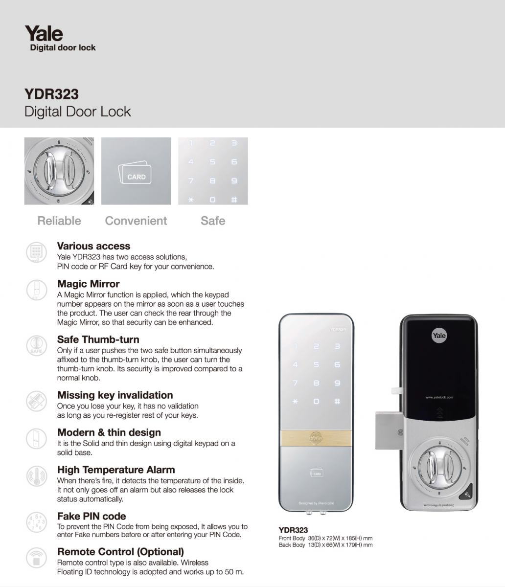 Khóa mã số - Thẻ từ Yale YDR 323