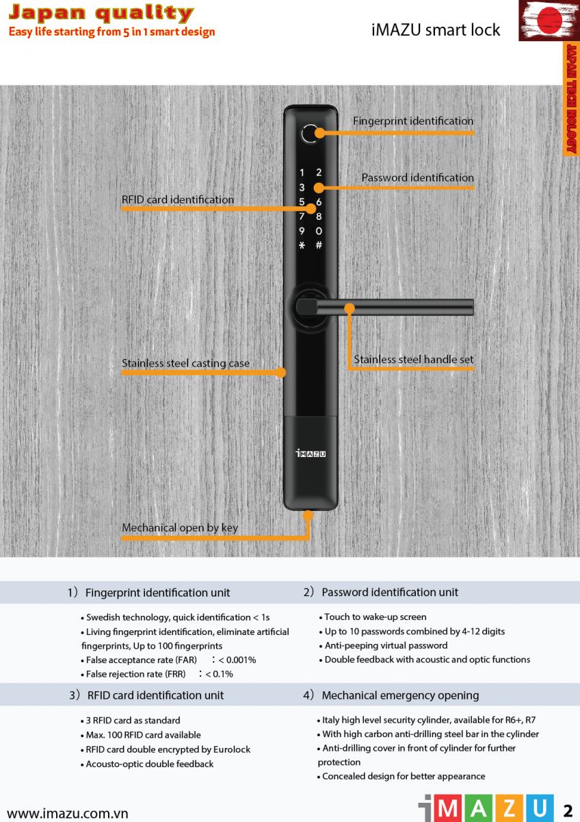 Khóa vân tay cửa nhôm iMAZU Z800B