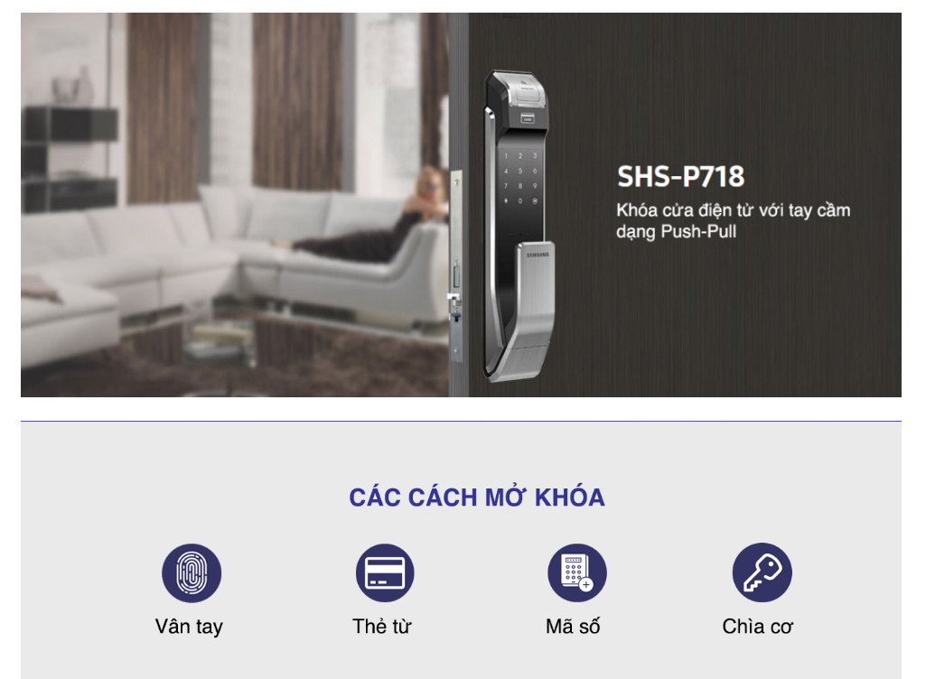 Khóa điện tử vân tay Samsung SHS-P718 Bạc