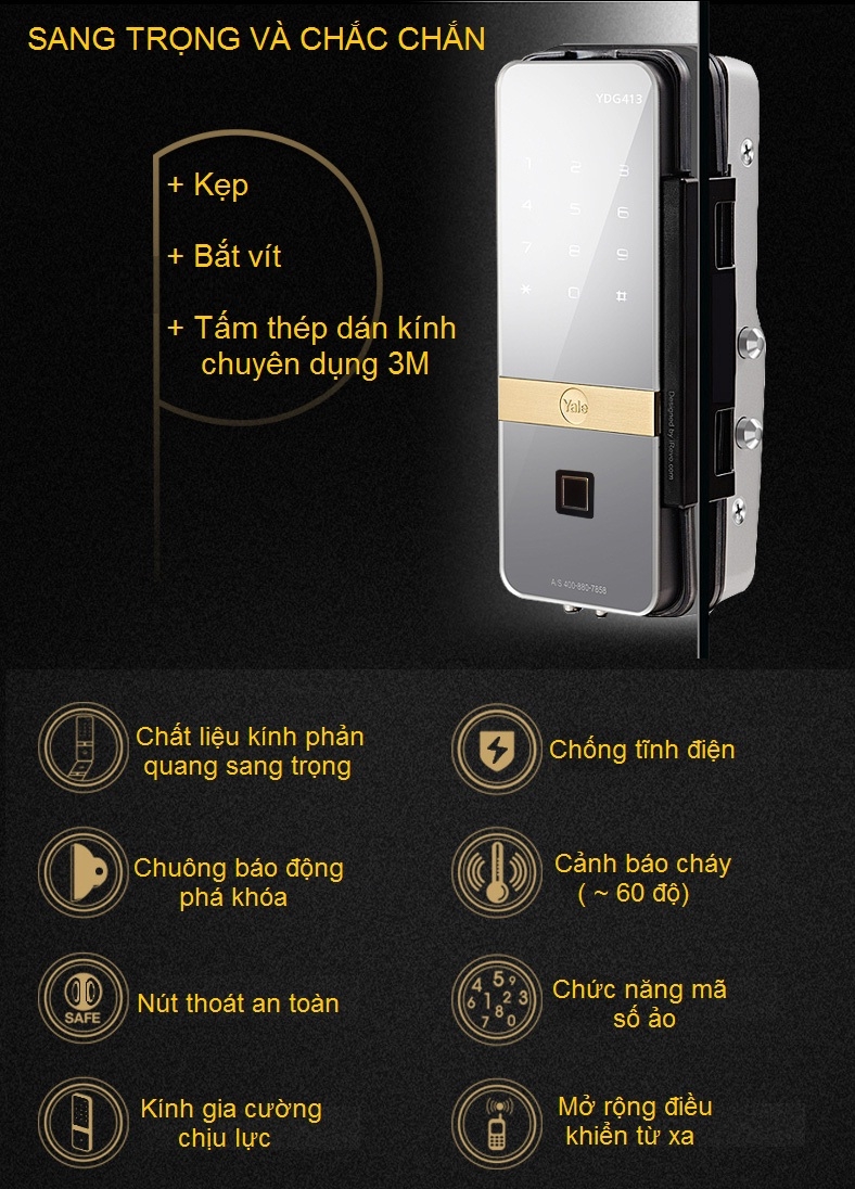 Khóa vân tay cửa kính YALE YDG 413