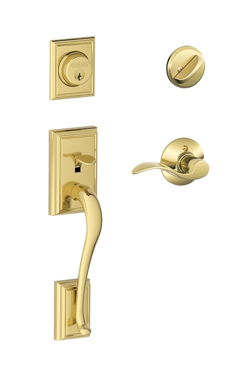 Bộ khóa cửa đại sảnh với tay gạt mẫu Accent, màu vàng bóng Bộ khóa cửa đại sảnh với tay gạt mẫu Accent, màu vàng bóng